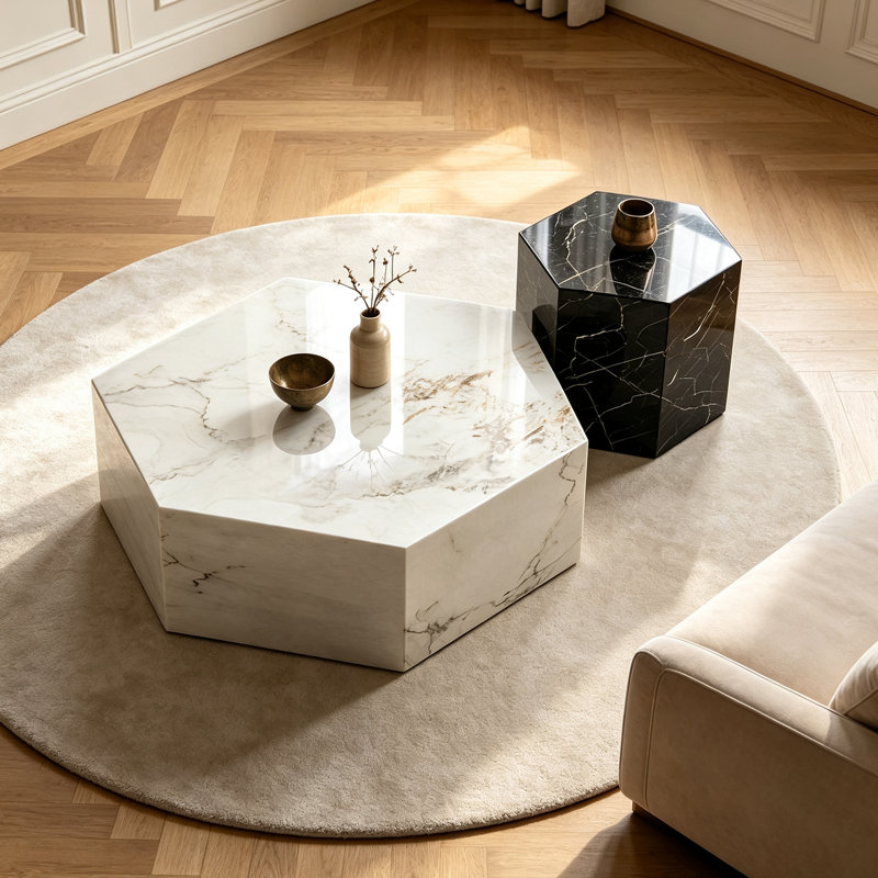 Table basse de luxe italienne à lumière minimale, 11.81" H x 31.49" W x 31.49" D, Blanc/Noir