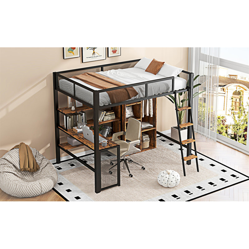 Lit mezzanine en métal avec bureau intégré