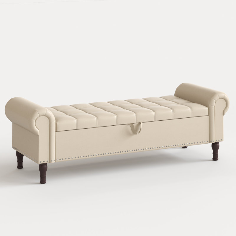 Banc de rangement en similicuir de 60 po et 67 po avec siège capitonné et accoudoirs roulés - parfait pour les chambres à coucher et les espaces polyvalents
