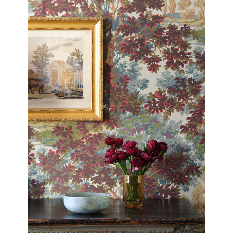 Arcadia Woodland 11' L x 27" W Wallpaper Roll, Aqua