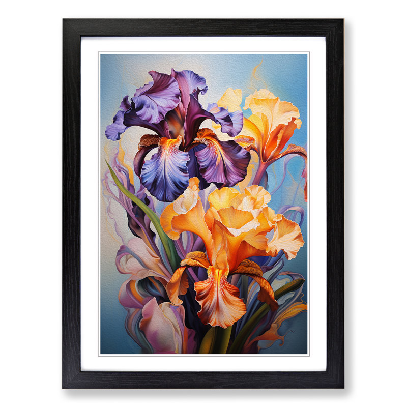 Iris Flower Dadaism - Single Picture Frame Print on Wood, 64cm H x 46cm W x 2cm D, Black Framed