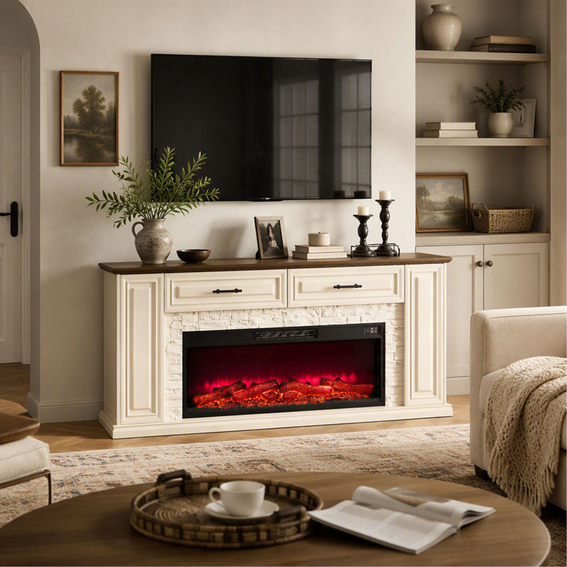 Cheminée électrique encastrée murale, chauffage encastré avec effet crépitant, éclairage supérieur et vitesse de flamme réglables, protection contre la surchauffe, 750/1500 W, noir