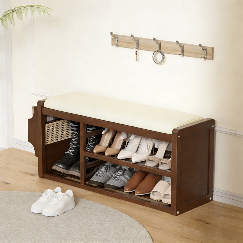Premium Wooden Shoe Cabinet For Home, Walnut, 18.9" H x 36.2" W x 12.6" D