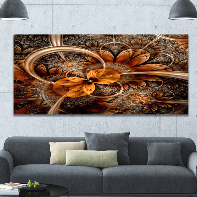 Abstrait art mural sur toile, impression fractale orange foncé - Fleur fractale orange foncé, H 30 po x l 40 po x P 1,5 po
