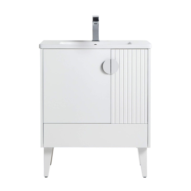 Ensemble de meuble-lavabo simple 30 po Saimah, Blanc mat, Chrome poli