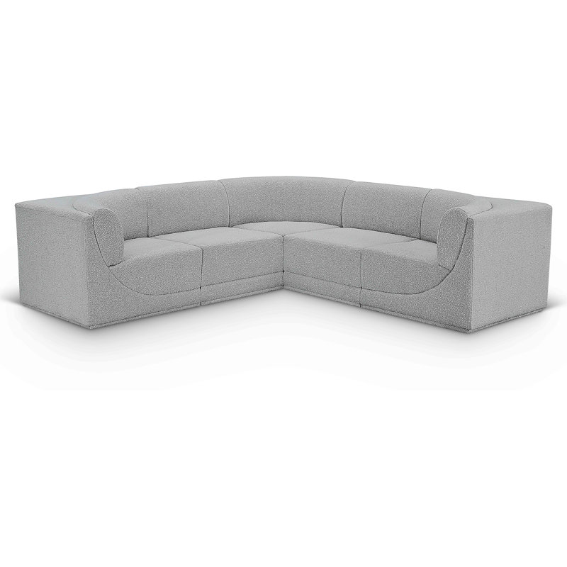 Canapé modulaire rembourré 5 pièces Ollie, Tissu gris bouclé