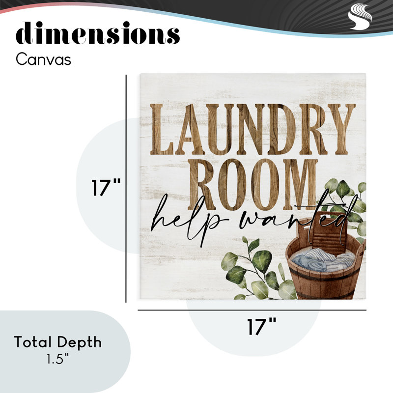 Help Wanted Rustic Laundry Room Canvas, design by Kim Allen, 17" H x 17" W