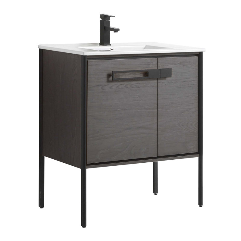 Meuble-lavabo simple 30 po, Chêne noir, Noir mat