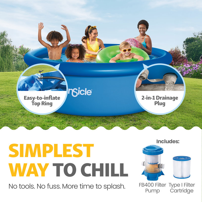 Funsicle 10' x 30" QuickSet Inflatable Ring Top Outdoor Above Ground Pool w/Pump, 10'W x 30"H, FiltraBoost Pump