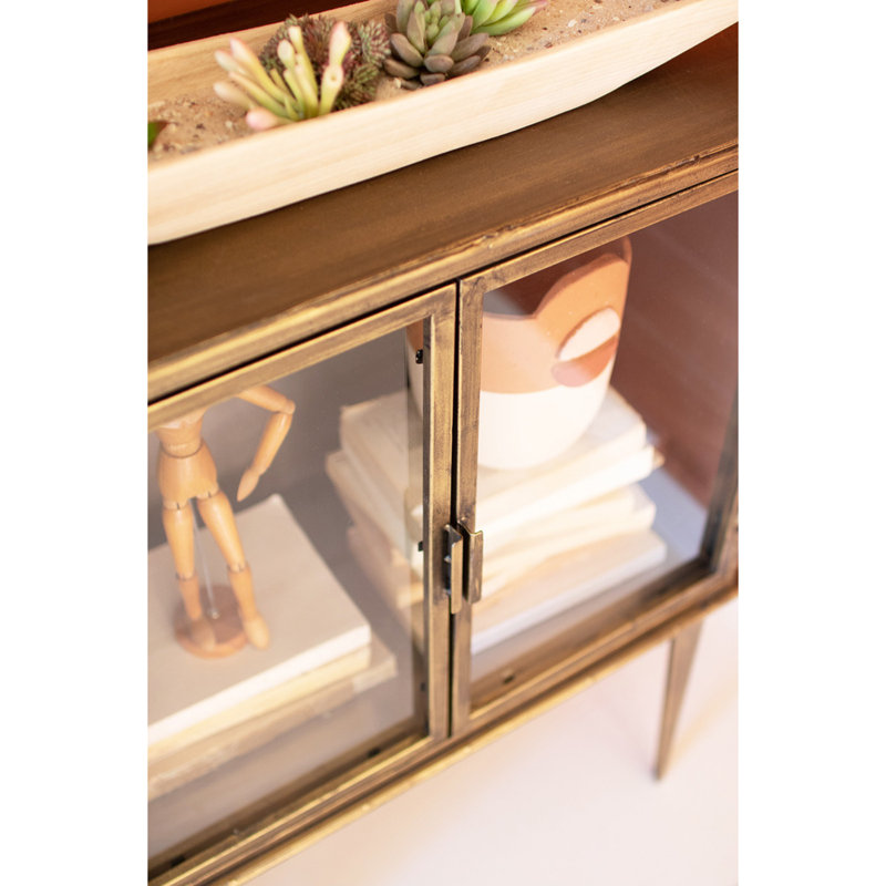 Antique Brass and Glass Two Door Office Cabinet