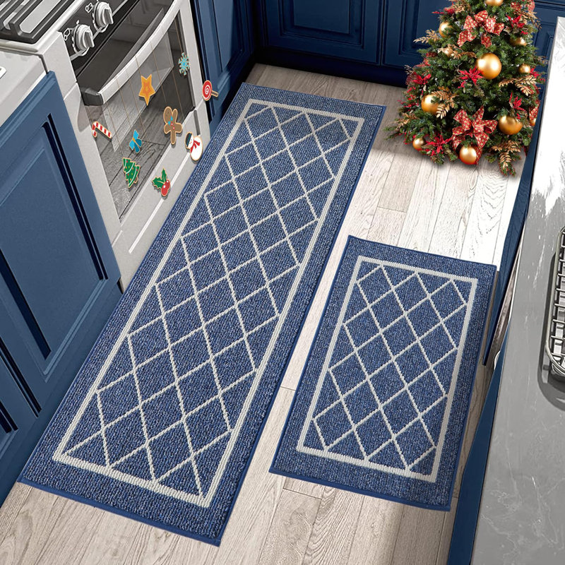 Tapis de cuisine lavables à la machine, Bleu