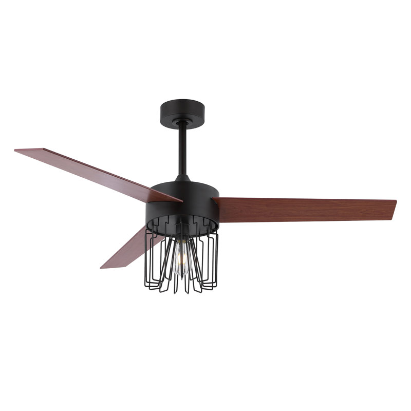 52" 3-Blade Ceiling Fan with Light Kit and Remote Control, Black