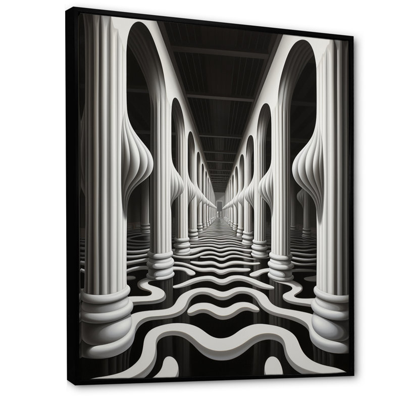 Impression d'art sur toile noir et blanc optique Dream II, Cadre flottant noir, H 40 po x l 30 po x P 1,5 po