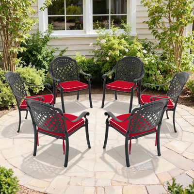 Chaise de patio en fonte d'aluminium 6 pièces avec structure et coussins