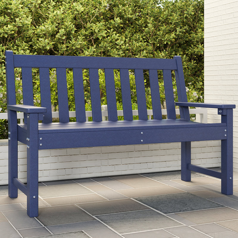 Banc d'extérieur en PEHD Aunye, Bleu marine