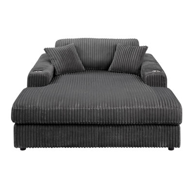 Hilde Gray Corduroy Chaise w/2 Pillows