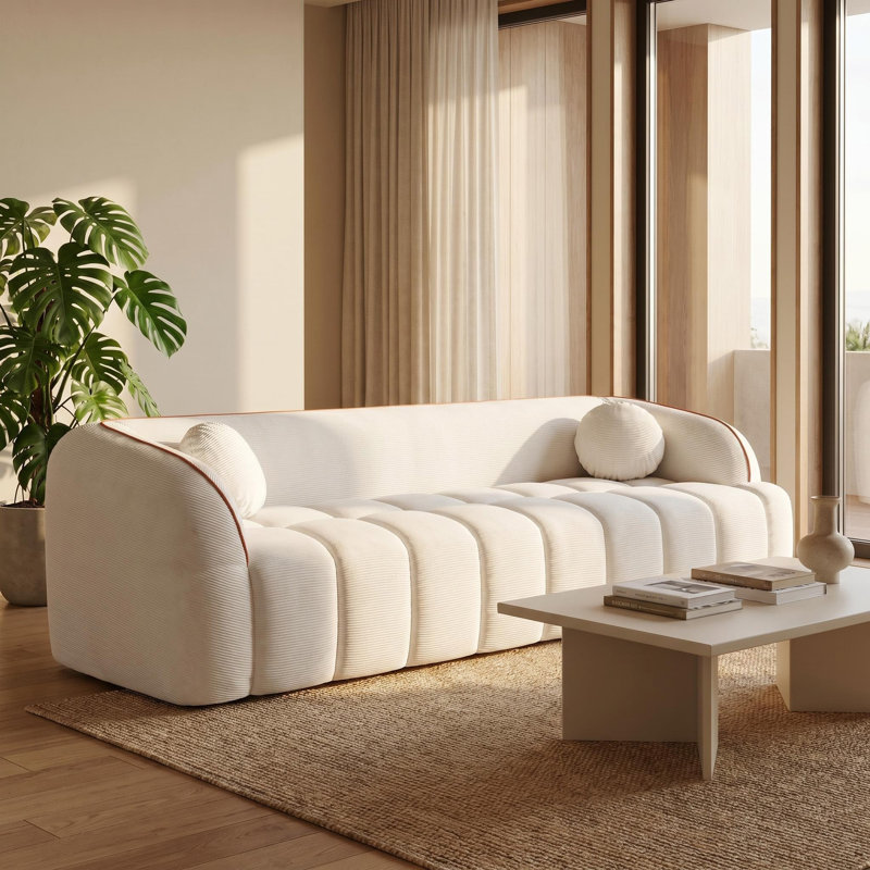 Canapé 98,4 po moderne compressé, canapé 3 places en velours côtelé Cloud Couch, aucun assemblage requis, canapé capitonné avec 2 coussins Bubble Channel