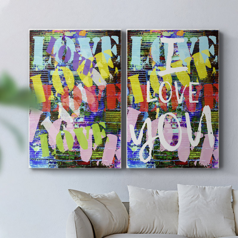 Graffiti Love I - Toile tendue avec châssis de qualité supérieure - Prêt à être accroché, H 48 po x l 64 po