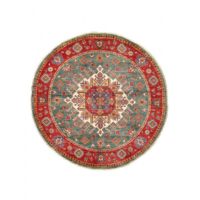 Green Color Fine Hand Knotted Round Kazak 5'3"X 5'3"
