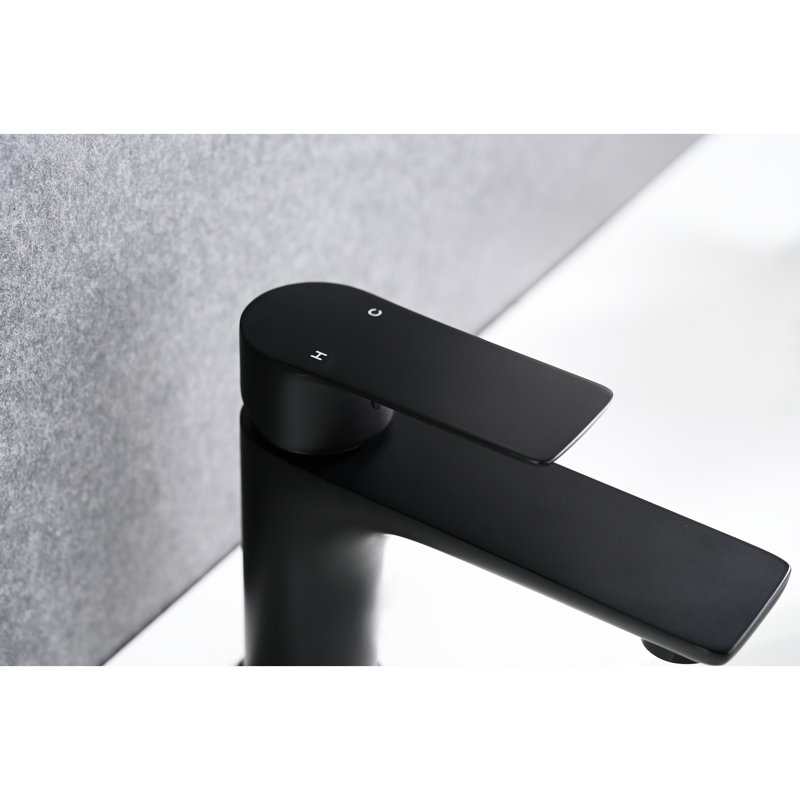 Robinet de lavabo noir mat, poignée simple, laiton, fixation de trou, look contemporain, robinet en céramique, poignée de lavabo à contrôle d'eau chaude et froide, chic robuste, réglage