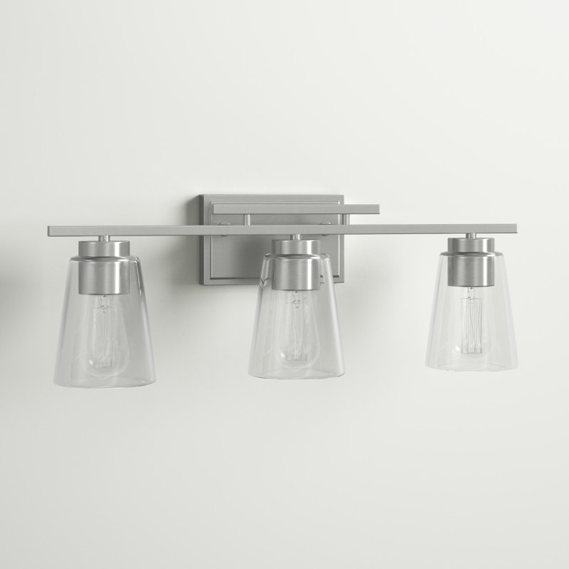 Calhoun 3-Light Satin Nickel Vanity Fixture with Clear Glass Shades