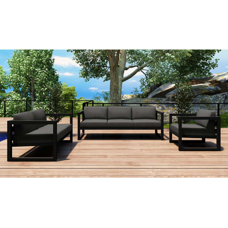 Avion 3 Piece Sofa Loveseat Set, Canvas Charcoal Sunbrella® Canvas, Slate