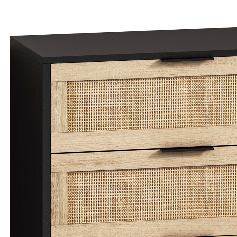 Armoire de rangement en rotin 6 tiroirs, Noir
