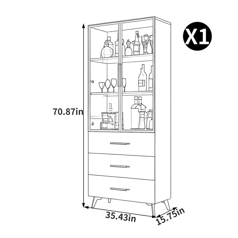 Norik, Black/Gray, (3 Shelves) 70.87"H x 35.43"W x 15.75"D