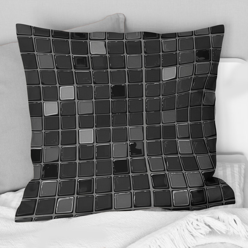 Carreaux de mosaïque noir moderne VII - Coussin moderne, H 16 po x l 16 po