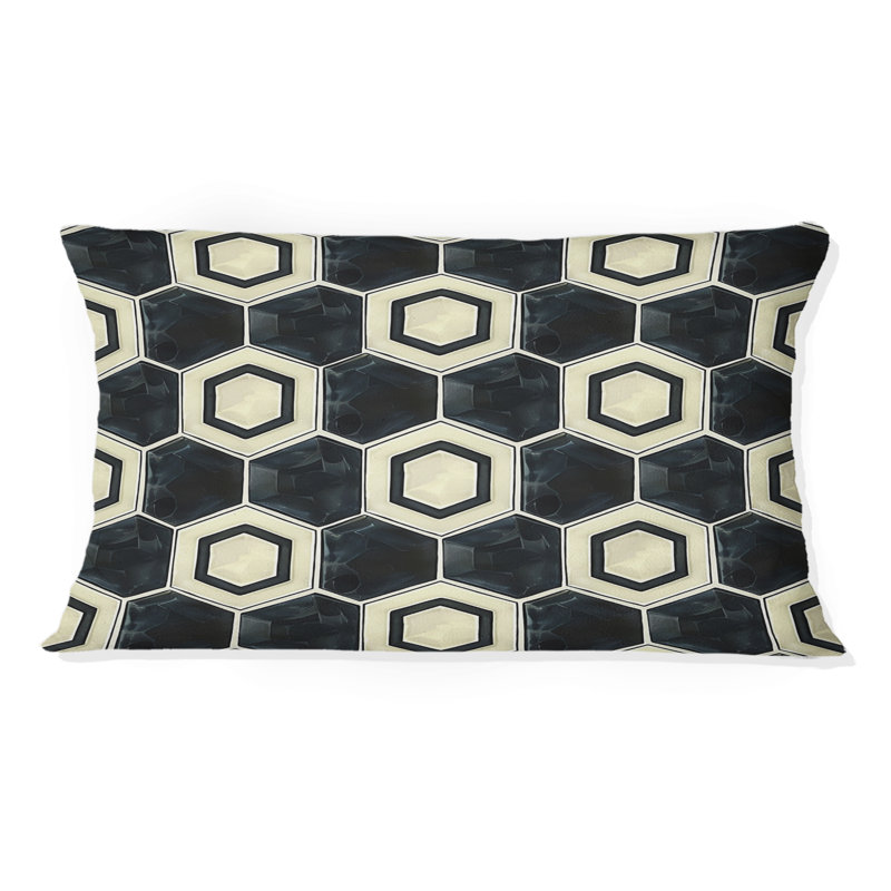 Coussin noir et blanc Hexagon VI - Mid-Century