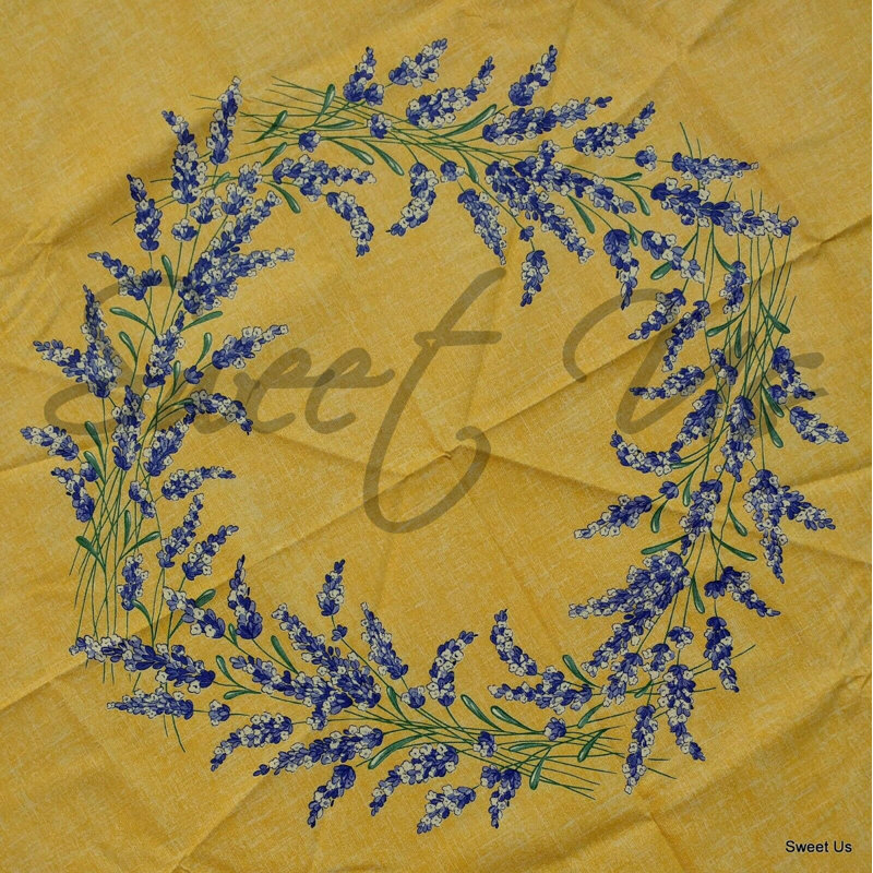 Wipeable Stain Resistant Acrylic Coated Cotton Provencal Lavender Floral Round Tablecloth Collection, 71" x 71", Yellow