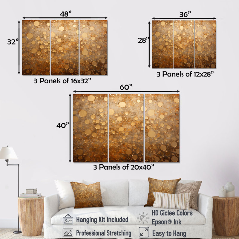 Gold Perlages Pulse - Abstract Wall Art Set, Wrapped Canvas, 40" H x 60" W x 1" D