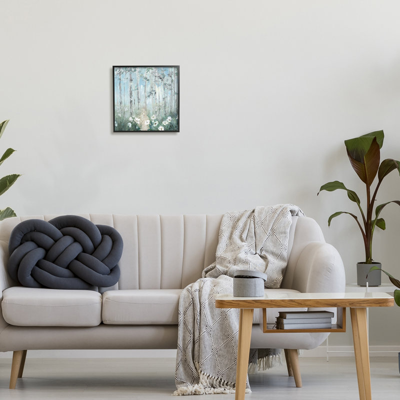 «White Flowers Blooming Forest Birch Trees Scenery», peinture sur bois à cadre flottant, H 12 po x l 12 po x P 1,5 po