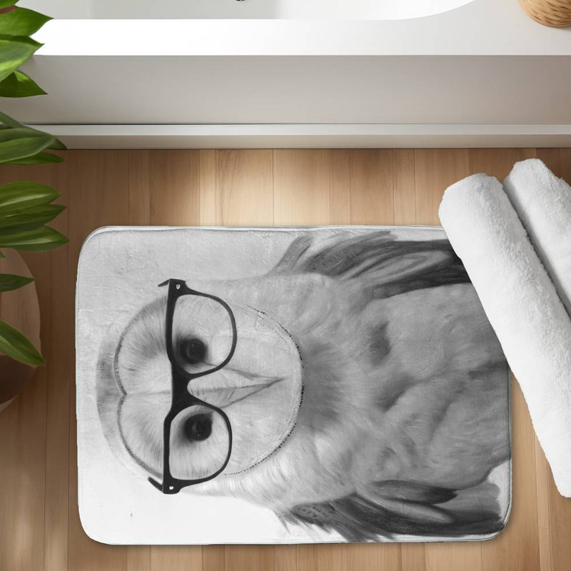 Realistic barn owl with glasses Bath Mat with Non-Slip Backing - Quick Dry Memory Foam Bathroom Rug - Absorbent - Modern Plush Spa-Style - Machine Washable