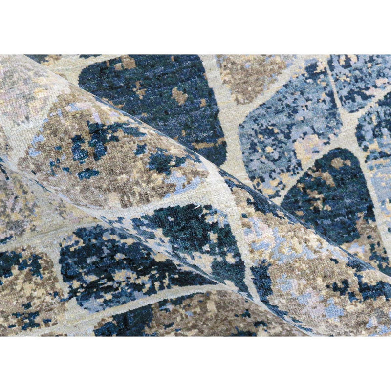 Hand Knotted Patchwork Area Rug, Rectangle 9' x 12'