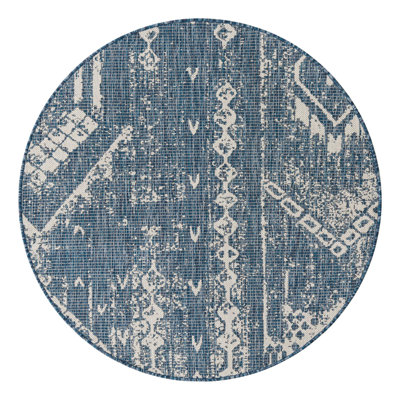 Bonnetta Geometric Machine Woven Polypropylene Indoor / Outdoor Area Rug in Blue/Ivory