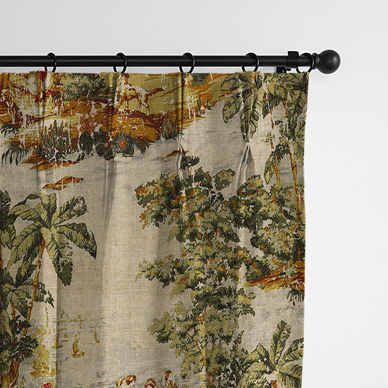 French Countryside Linen Blend Toile Room Darkening Pinch Pleat Single Curtain Panel, 40" W x 96" L