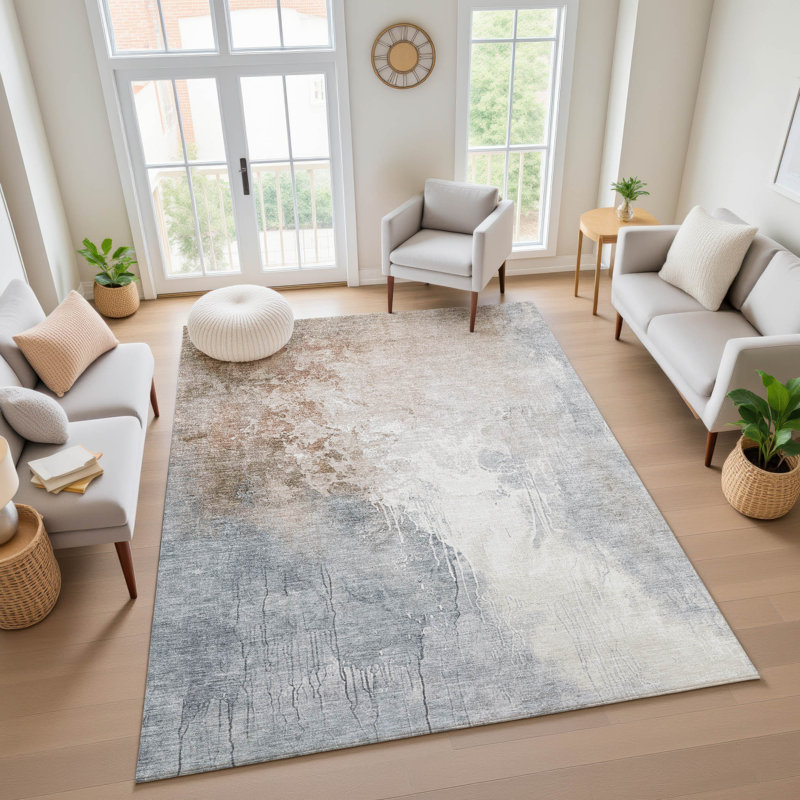 Premium Machine Washable Stallings AMF1842 Abstract Rug, Rectangle 3' x 5'