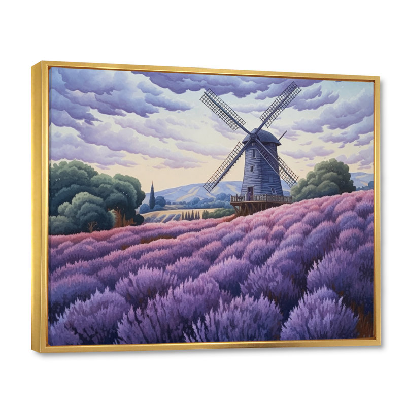 Lavender Mills I, reproduction d'art sur toile, Cadre flottant doré, H 16 po x l 32 po x P 1 po