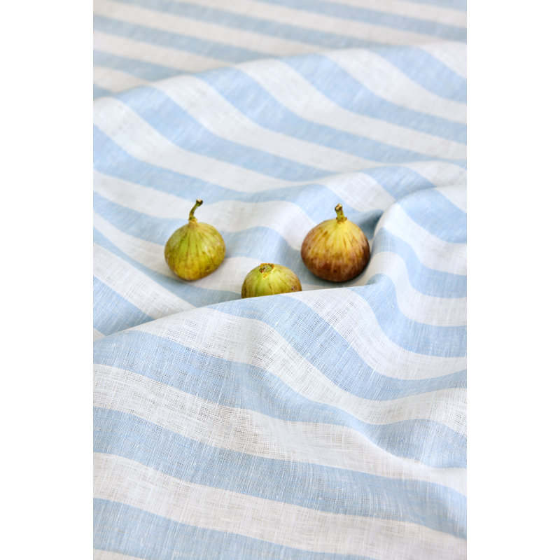 Fete - 100% Pure Linen Table Throw, Blue/White, Striped