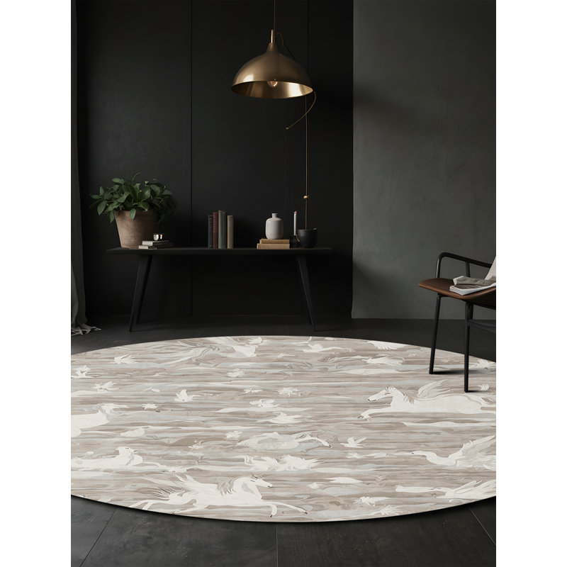 Machine Washable Gray Area Rug, Round 6'