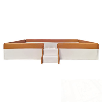 Queen Size Upholstered Daybed Frame With Fence And Stairs