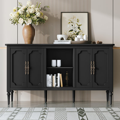 Gurbachan 59-in Vintage four-door cabinet with open shelves by Charlton Home