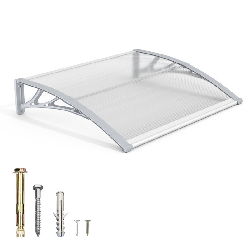 Window Awning Door Canopy Polycarbonate Hollow Sheet with Black ABS Bracket Overhang Exterior Awning for Door Entrance,Patio