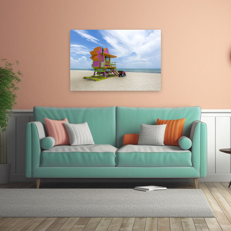 Vibrant Miami Beach Tower Colorful Vibrant Abstract Beach Landscape Wall Art Print, H 32 po x l 48 po