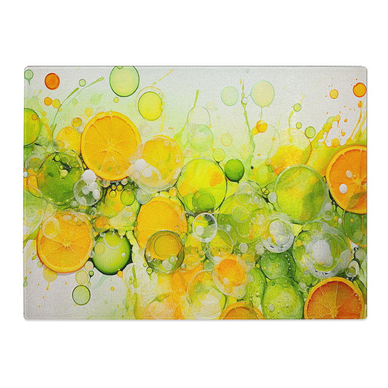 Citrus Fruits Bubbles  Glass Chopping Board