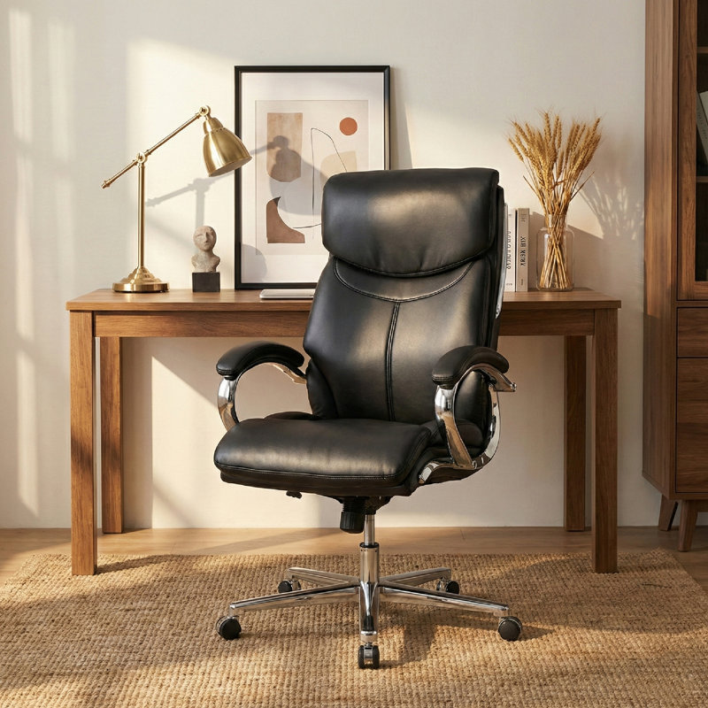 Chaise de bureau chromée - inclinable et berçante, assemblage sans effort, Noir