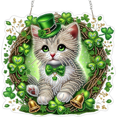 St. Patrick's Day  Cats Hanging Diamond Art Set