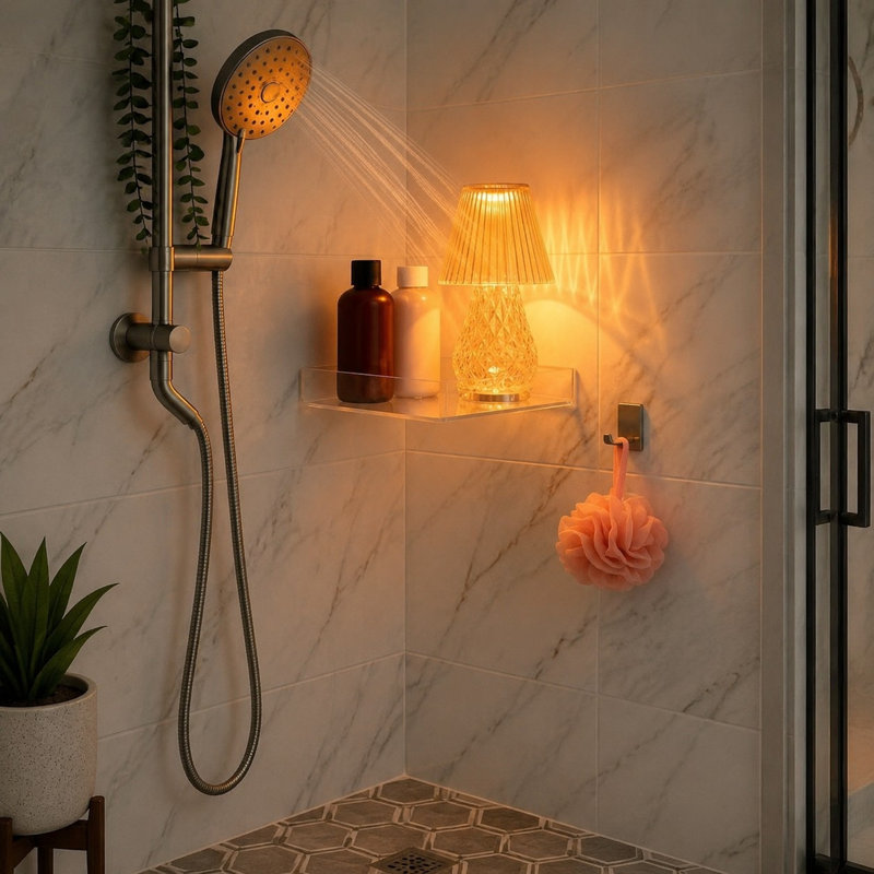 Waterproof Shower Light with a Rechargeable Cordless Lamp Design