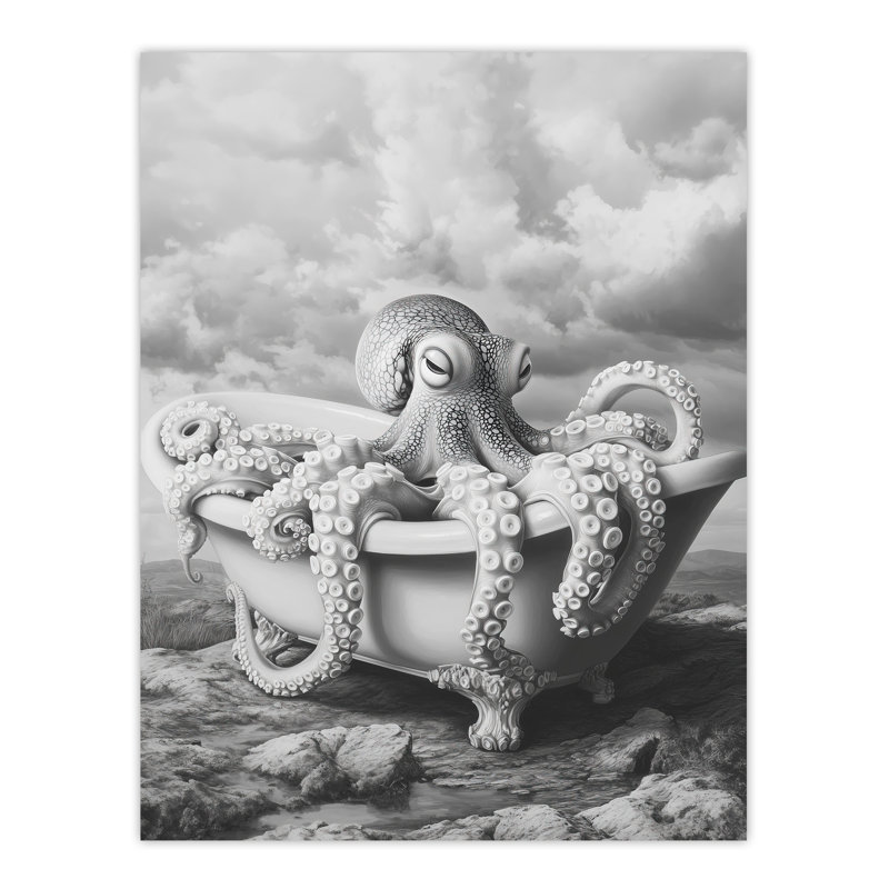 Giant Octopus Bathtub White Mountain Cliff Wall Art Print